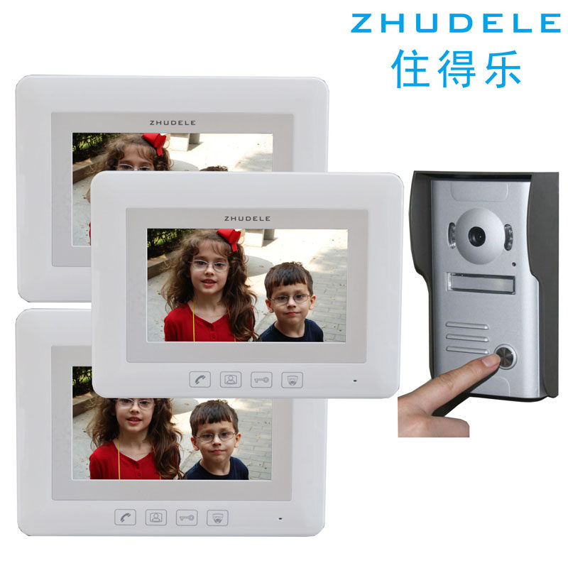住得乐7寸 彩色可视门铃家用有线 可视对讲门铃一拖三 27M3 67M3