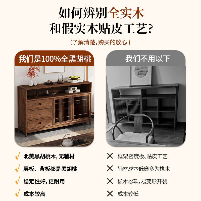 北美黑胡桃木餐边茶水柜隔断实木玄关柜新中式餐厅储物酒柜博古架