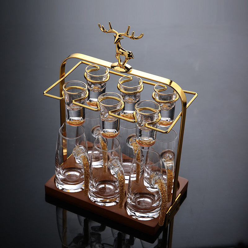 二两金箔白酒杯套装家用个性w水晶分酒器小一口酒盅酒壶酒具带刻