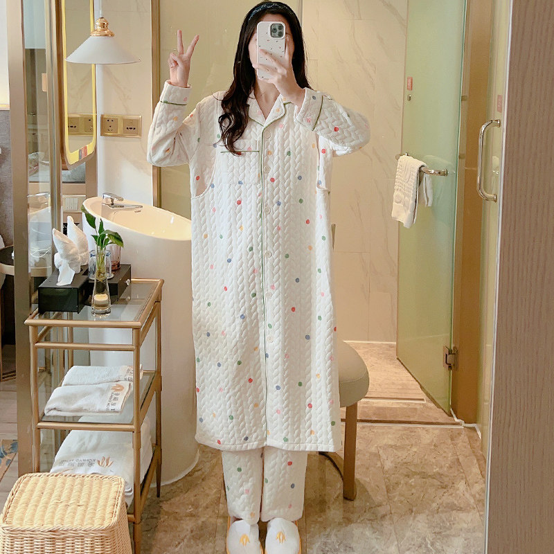 孕妇睡裙春秋季月子服待t产裙夹层空气棉加厚产后哺乳秋冬款怀孕