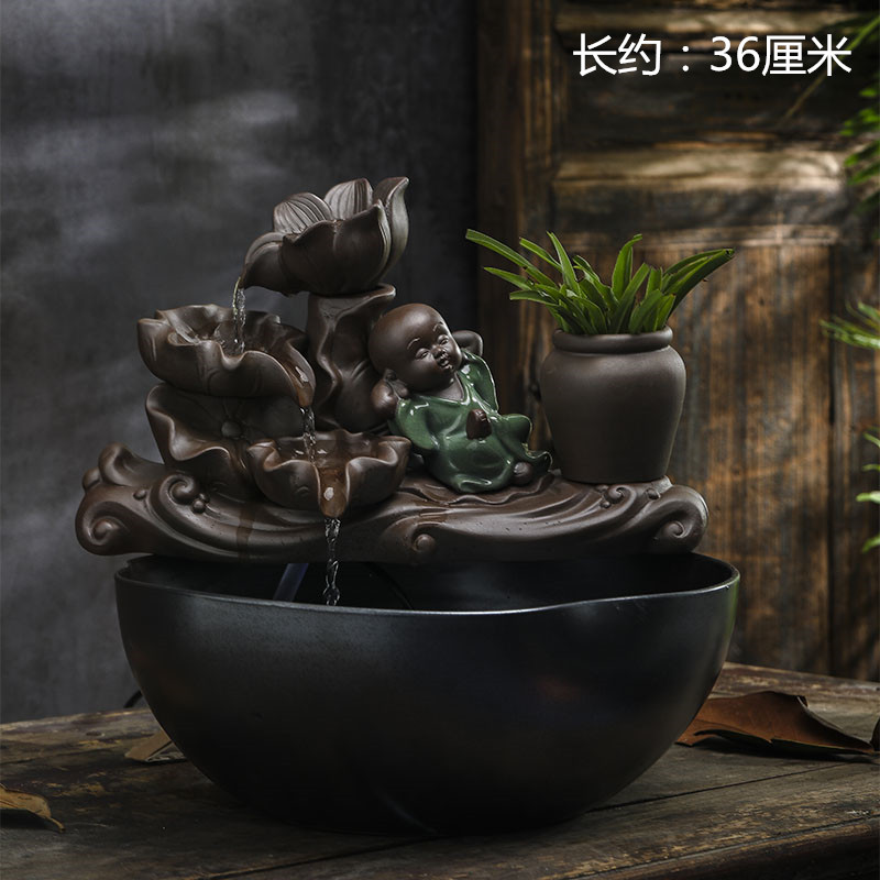 陶瓷自动循环鱼缸流水增氧加湿过滤器摆件养鱼盆喷泉室内家用造景