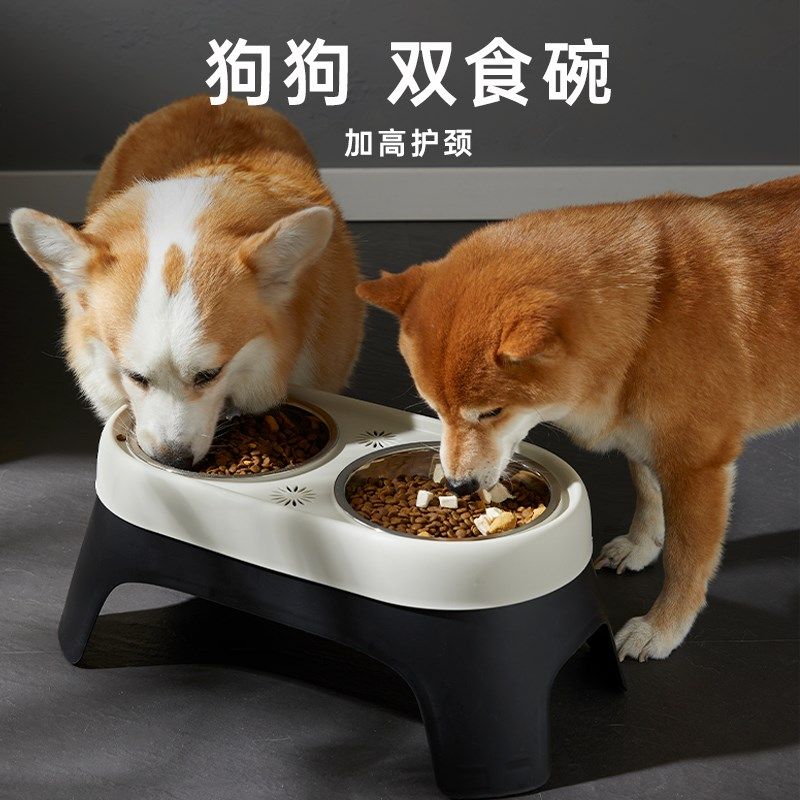 狗盆狗碗高架护颈中小型犬不锈钢双碗防打翻狗食盆宠物碗狗狗饭盆