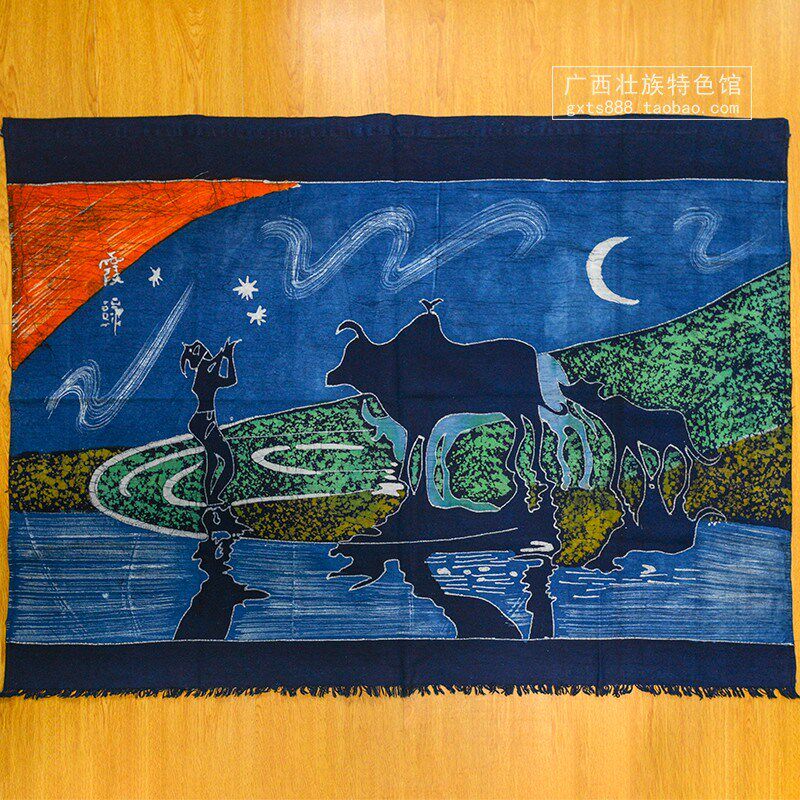 壮族特色民俗风情腊染画 霞归装饰画 民族礼品画酒楼民宿装饰挂画