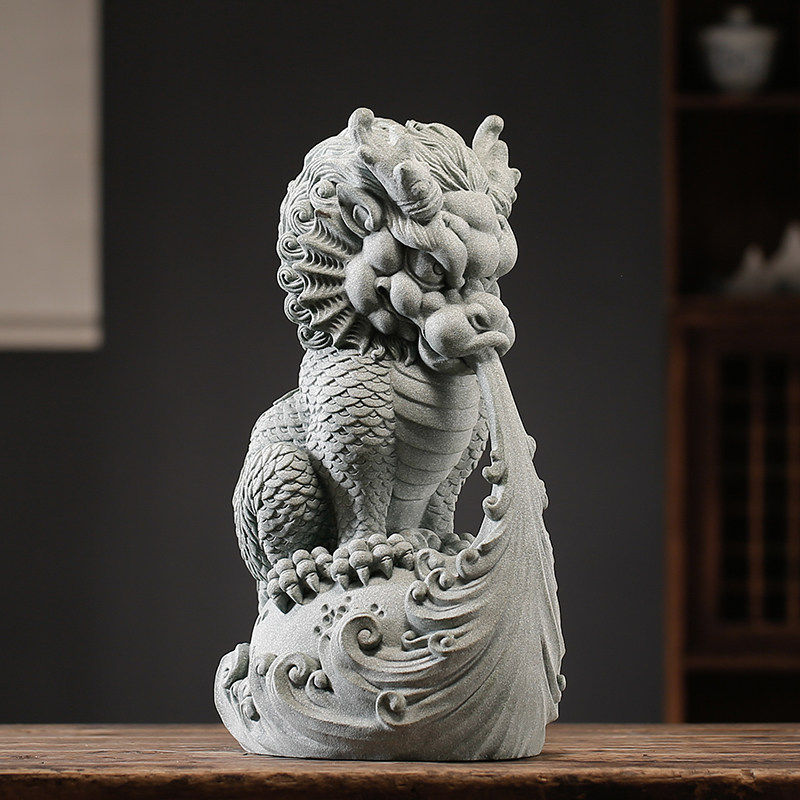 复古水神兽客厅桌面玄关鱼缸造景装饰创意瑞兽龙吐水潮玩摆件送礼
