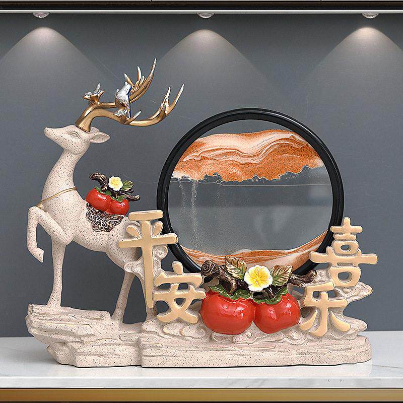 简约现档招财鹿事事如意沙漏流沙画摆件玄关酒柜电视柜装饰品