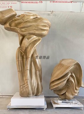 酒店别墅圆柱子玻璃纤维落地仿木雕塑装饰N摆饰民宿艺术装置定制