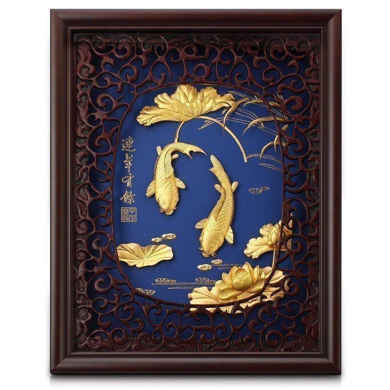 金箔画连年d有余 客厅装饰画送领导朋友高档礼品公司定制桌面摆件