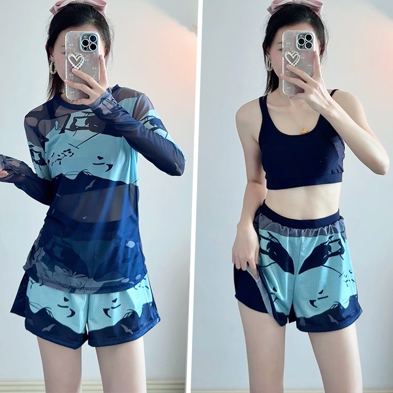 泳衣女2025g新款保守分体平角裤长袖泳装遮肉显瘦防晒泡温泉游泳