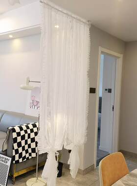 卧室少女蕾丝隔断遮光帘挂帘屏风免打孔安L装窗帘纱帘隔断客厅柜