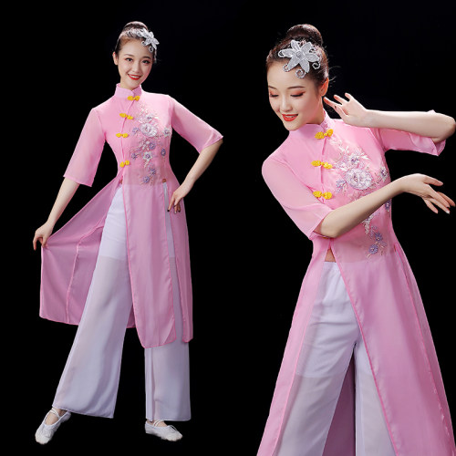 古典舞演出服女飘逸中国风民族舞蹈服装秧歌服舞台装伞舞表演服女