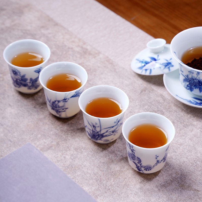 景德镇手工手绘茶器梅兰竹菊小茶杯茶具客杯套装玉泥闻香品茗杯
