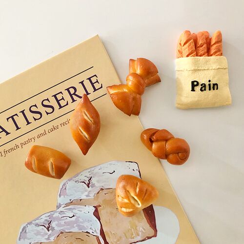 2024新款冰箱贴手工碱水面包mini立体3D可颂贝果牛角面包磁吸装饰