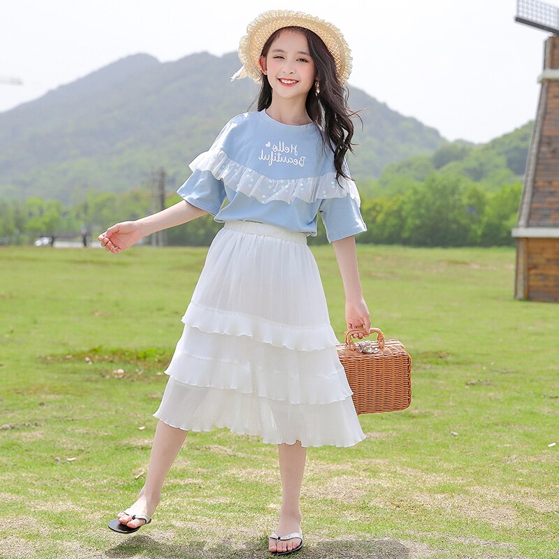 女童连衣裙夏装2021新款儿童装洋气套装裙夏季12岁女孩中大童裙子