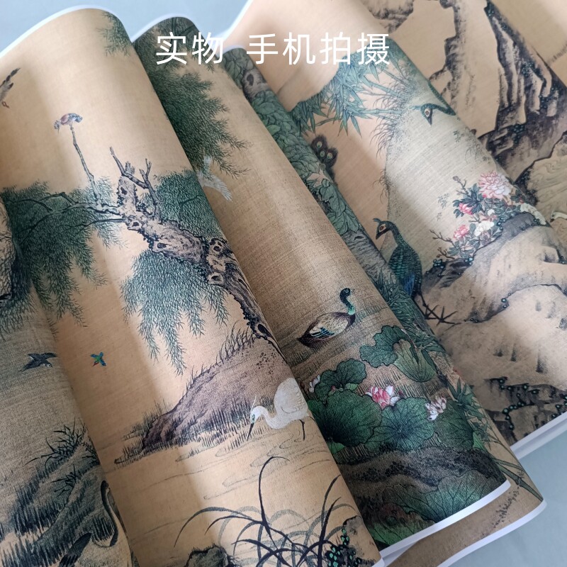 清 沈铨《百鸟朝凤》国画长卷宫廷画工笔花鸟画高清微喷复制