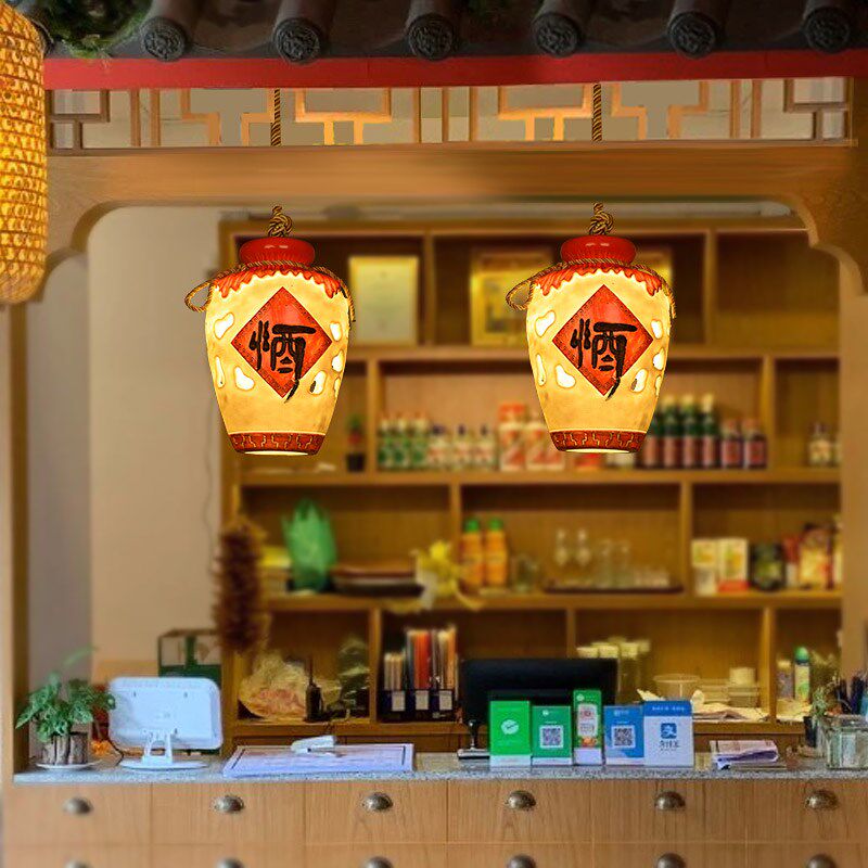 中式复古创意个性酒坛吊灯餐厅土菜饭店酒吧酒馆文化装饰吧台灯具