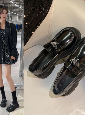 厚底乐福鞋女2024春秋新款玛丽珍单鞋女鞋黑色英S伦风一脚蹬小皮