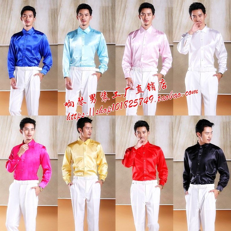 晚会成人大合唱团演出衬衫舞台歌舞蹈表演服装纯色亮彩Z光面衬衣