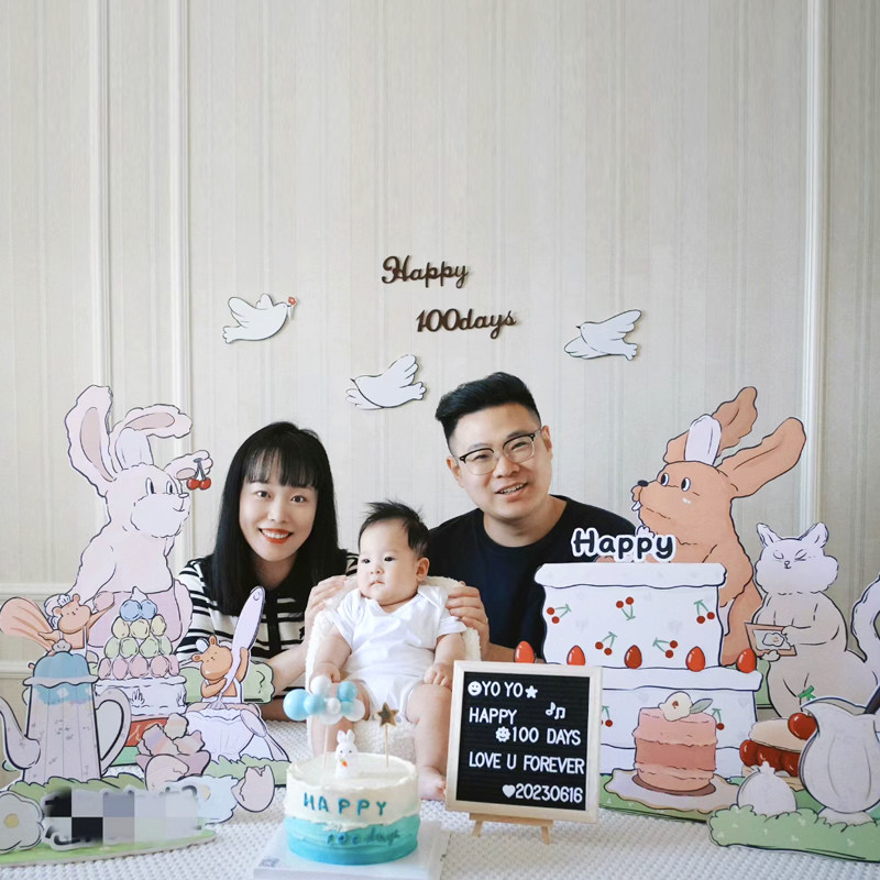 桌面KT板宝宝儿童生日百天满月周岁卡通拍照男孩女孩装饰布置气球