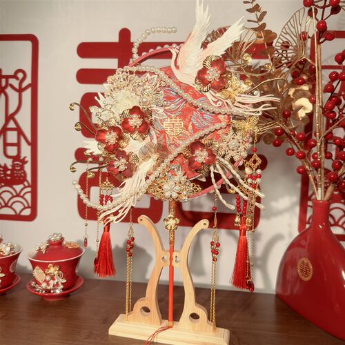 团扇新娘结婚红色双面diy材料包喜扇遮面扇秀禾中式婚礼扇子送礼