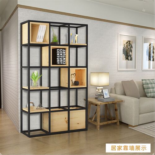 美式铁艺隔断方格置物架工业风书架格架客厅屏风loft落地展示柜子