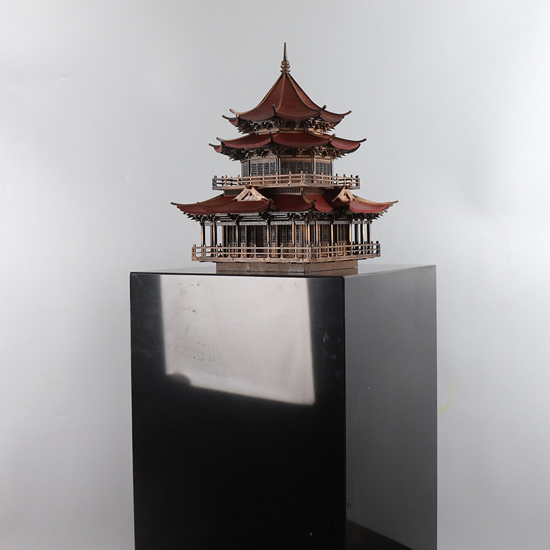 新中式古建筑八角凉亭艺术品雕塑台客厅书房办公桌软装饰品摆件