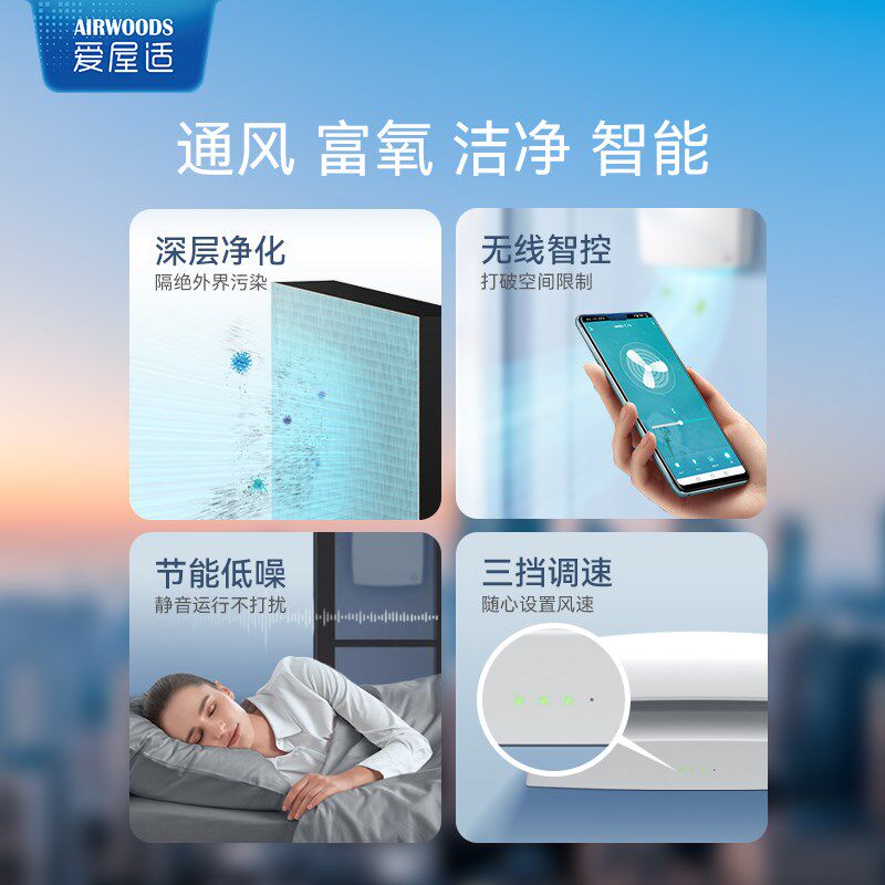 爱屋适 家用窗式新风机 静音循环双向流送排一体 除甲醛空气净化