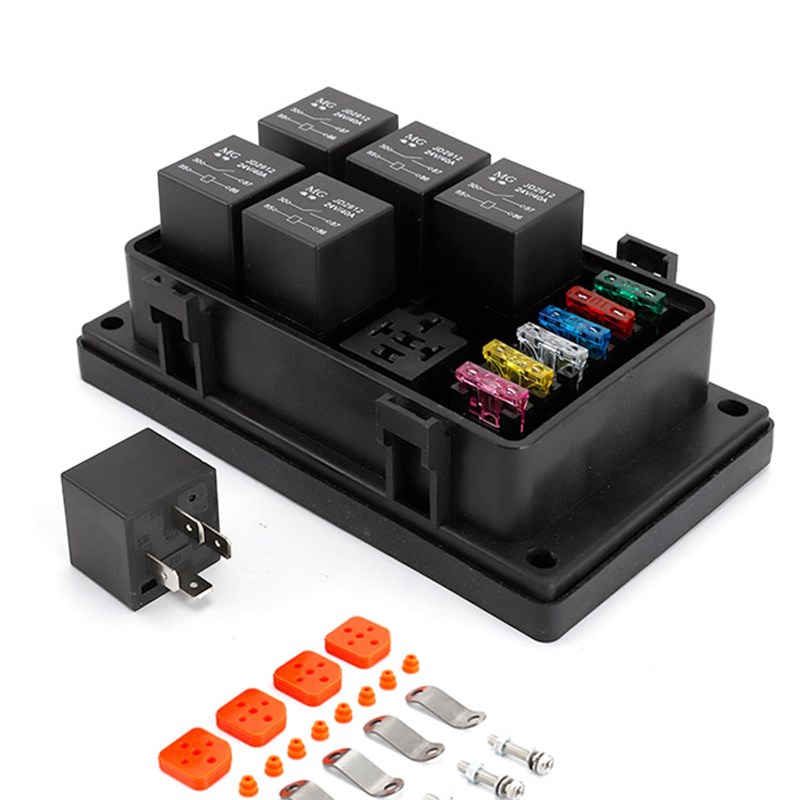 汽车越野车射灯长条灯6路12V24V继电器电源改装控制防水保险丝盒