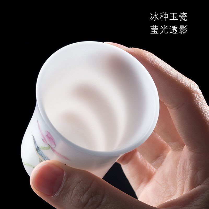 妙莲天香张丽娇大师手绘高档主人杯情侣对杯羊脂玉瓷茶杯送礼一对