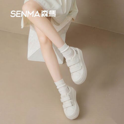 森马女鞋厚底魔术贴防滑小白板鞋
