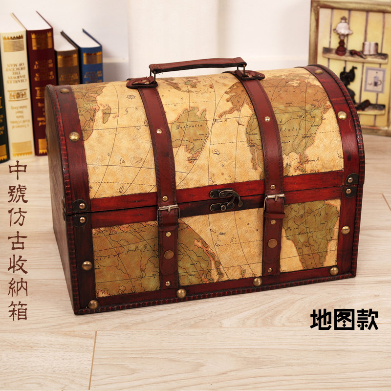 密室逃脱道具箱航海地图款大木箱海盗百宝箱藏宝箱U珠宝首饰收纳