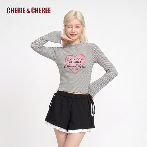 CHERIE&CHEREE甜美条纹半高领T恤