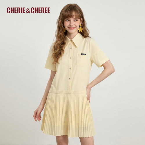 CHERIE&CHEREE26夏中长款百褶拼接娃娃裙韩系连衣裙CC6WCX4I269