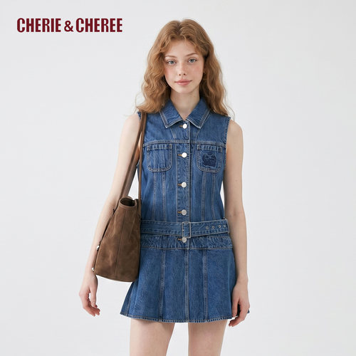 CHERIE&CHEREE26夏无袖翻领中长款牛仔连衣裙CC6WLX4I253