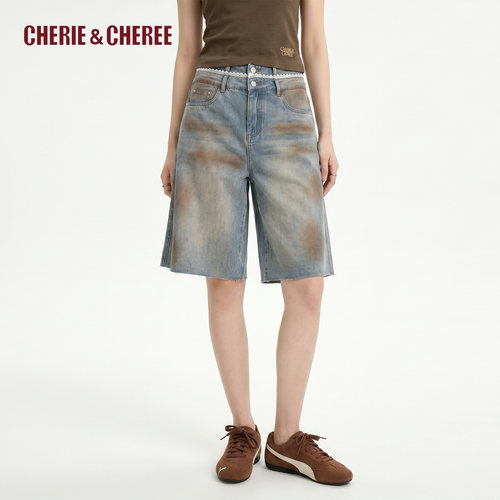 CHERIE&CHEREE26夏晕染涂鸦牛仔中裤设计感短裤CC6WLX4N252