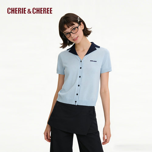 CHERIE&CHEREE26夏桑蚕丝莱赛尔古巴领针织开衫CC6WDX1B030