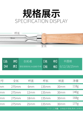包邮木工凿子半圆凿木柄平凿4件套雕刻刀木凿木工木匠工具雕刻凿