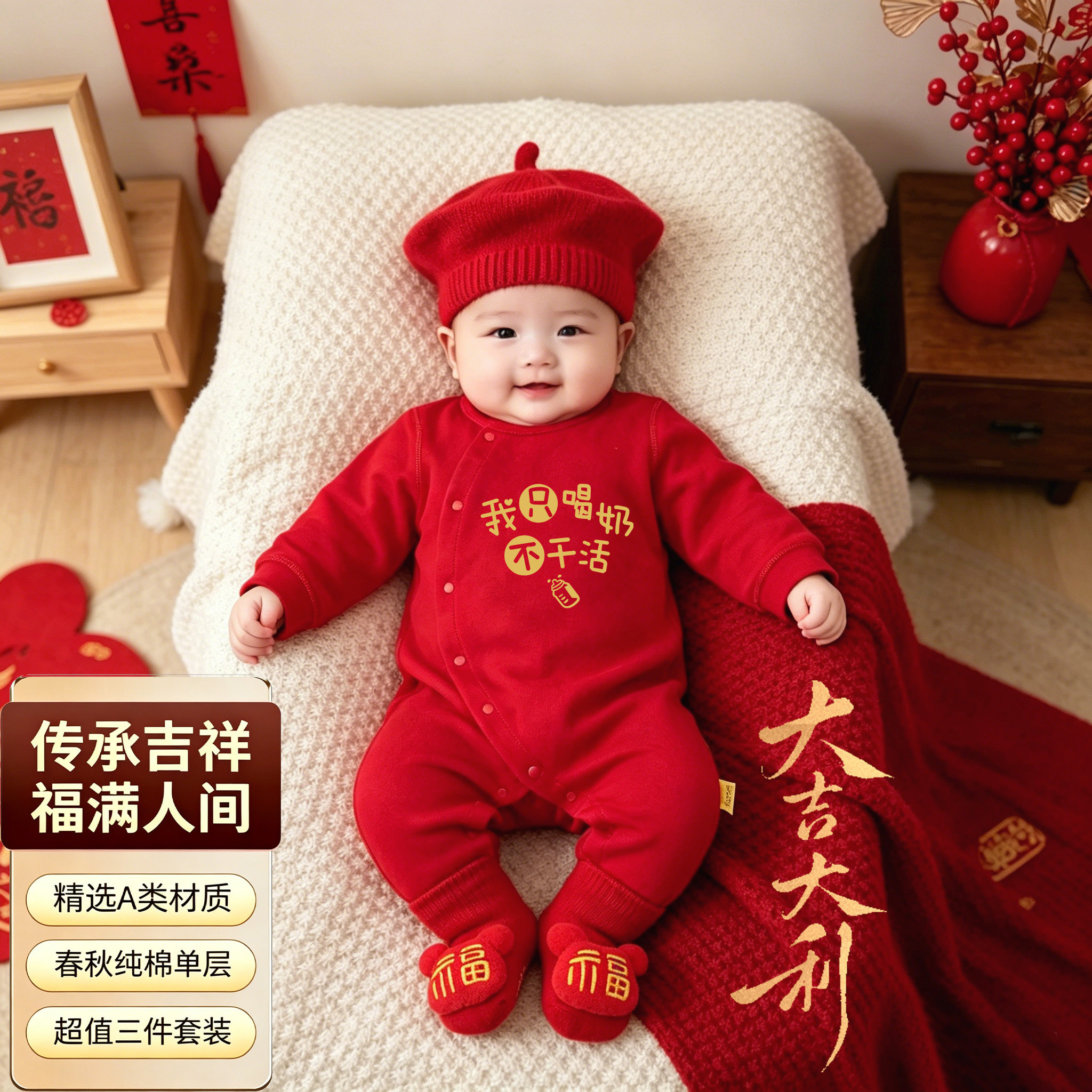 婴儿A类纯棉婴儿连体衣春秋爬服
