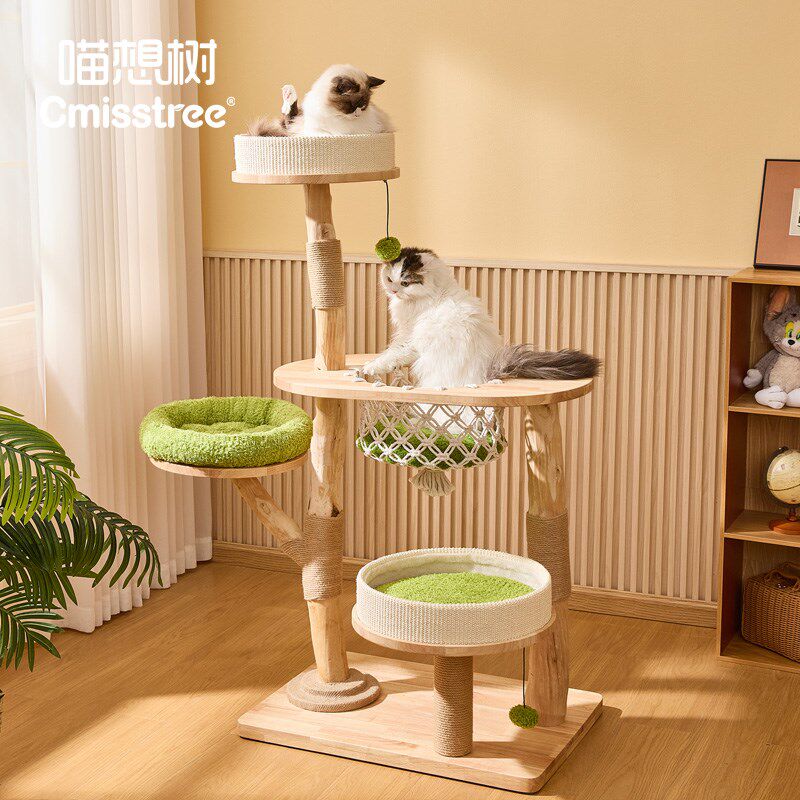 喵想树全实木猫爬架猫窝猫树一体大型豪华吊篮猫窝猫别墅猫咪玩具