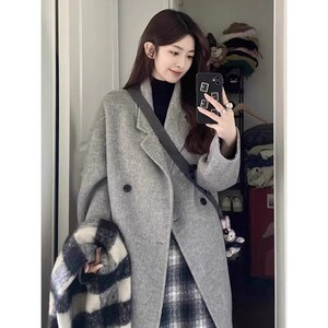高个子加长版毛呢大衣女到脚踝秋冬高级感超长款双面羊毛呢子外套