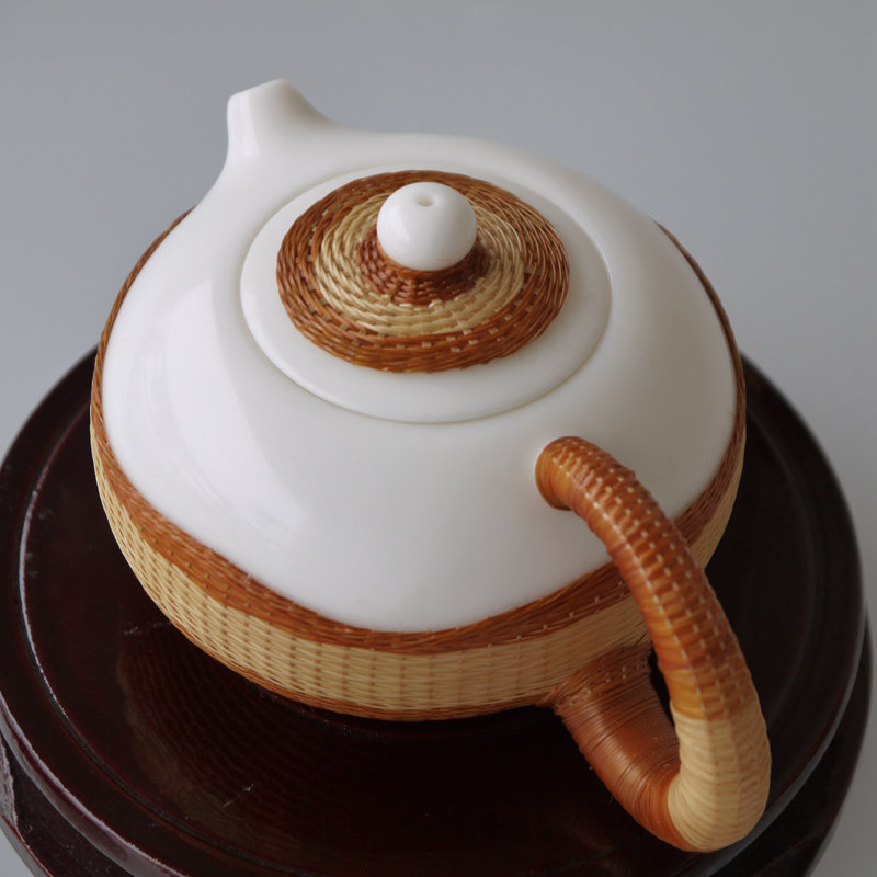 瓷胎竹编茶具套装茶壶竹丝扣瓷茶具送礼佳品高档出国留学礼物商务