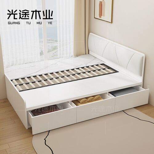 定制榻榻米拼飘窗床现代奶油风y小户型卧室1.2m收纳储物抽屉单人