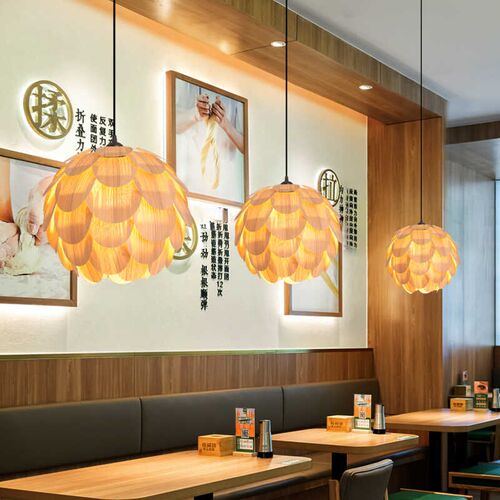 木艺木皮灯 创意个性松果吊灯 原木风卧室民宿餐厅前台店铺商用灯