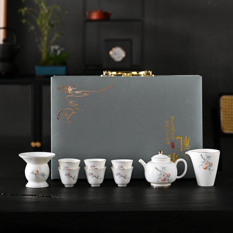 远舍羊脂玉功夫茶具茶杯套装家用高档简约陶瓷轻奢泡茶盖碗礼盒装