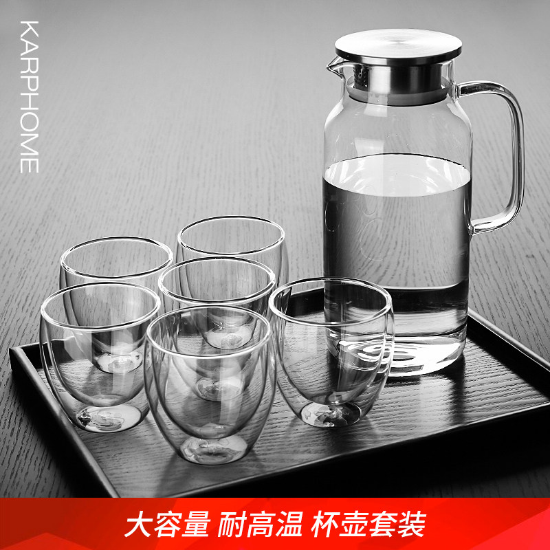 凉水壶大容量果汁扎o壶冷水壶套装玻璃水杯家用耐热防爆耐高温杯