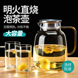家用耐高温冷水壶大容量玻璃凉水壶冷泡茶壶白Q开水杯装水扎壶套