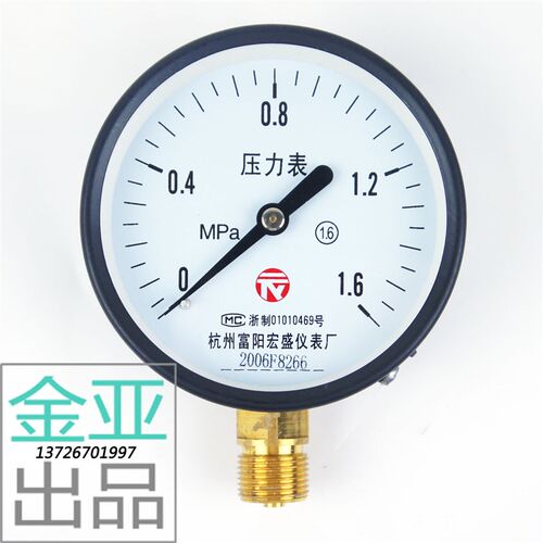 杭州富阳压力表Y100Z 1.6MPA储气罐轴向气压表 宏盛 背接 直接