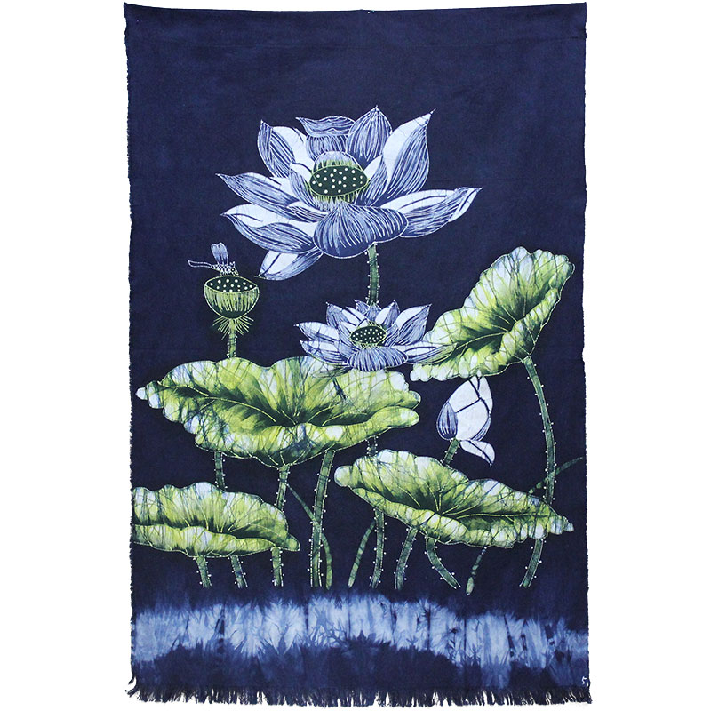 苗族蜡染画荷花门帘布艺静物挂画客厅卧室墙壁装饰玄关厨房隔断帘