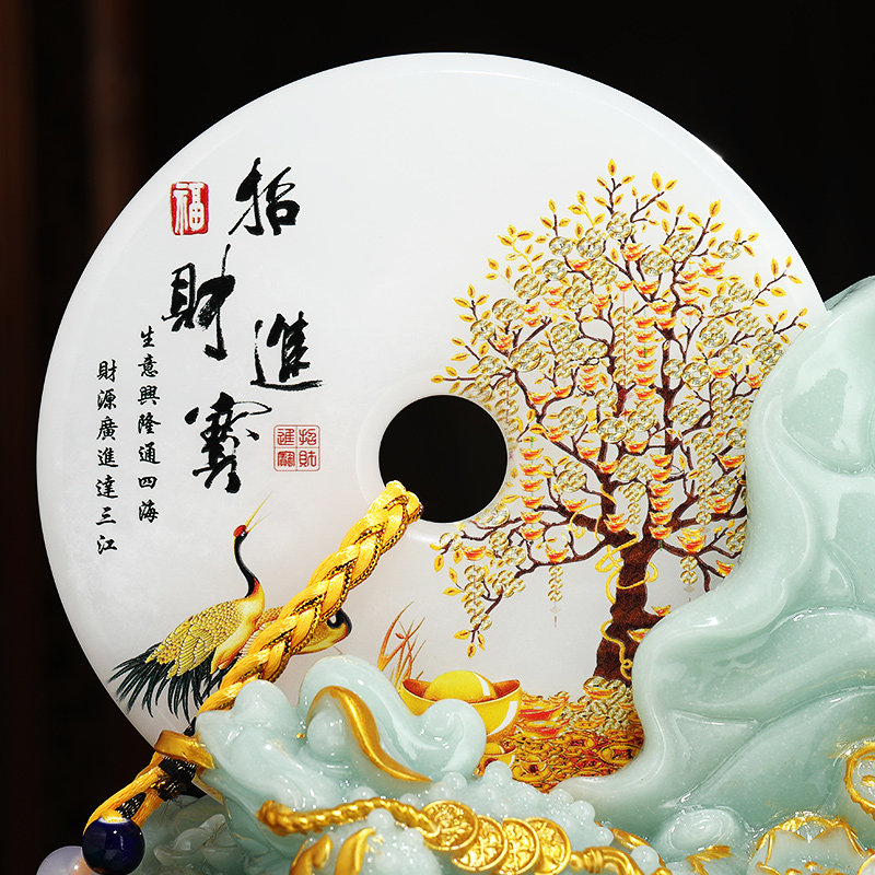 招财玉石平安扣金蟾摆件客厅玄关酒柜装饰品收银柜台店铺开业礼物