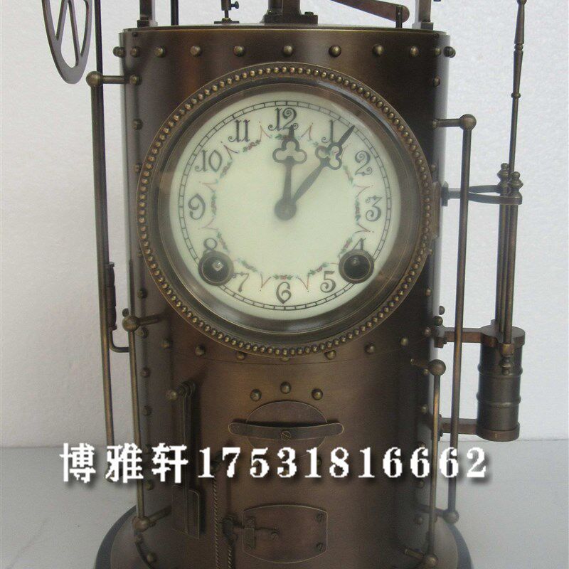 钟表古典机械纯铜锅炉座钟欧式家居 客厅样板间摆件电影道具古玩