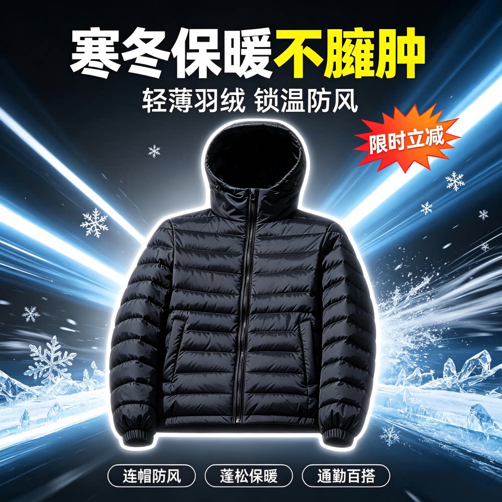梵风依男士轻薄连帽90白鸭绒服